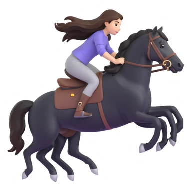 girl with long brunette hair riding a black horse at full speed, no saddle, hair and mane flying sticker