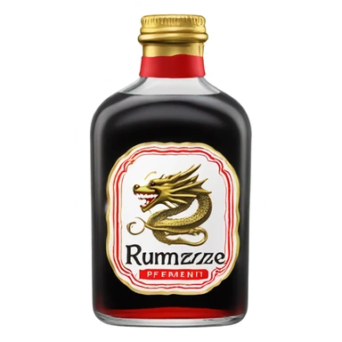 clear bottle of rumpleminze peppermint alcohol with a black and red label that has a gold dragon on it sticker