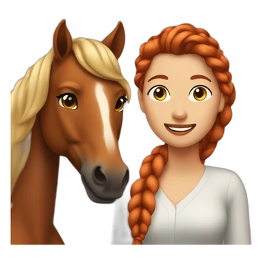 brown Horse next to a red-haired woman with braided hair sticker