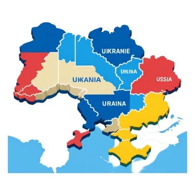 Game map with Ukraine in the middle, flanked by Russia and the EU sticker