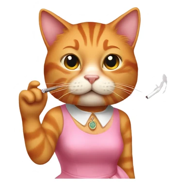female ginger cat in a pink dress smoking a cigarette  sticker