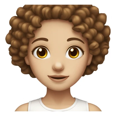 feminine girl, curly brown hair, white skin, cute, brown dolly eyes sticker