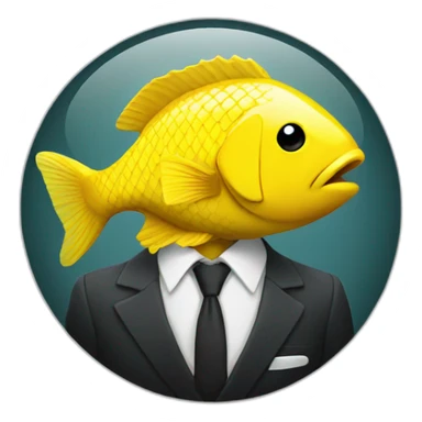 Yellow and serious fish wearing a suit sticker