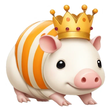 Orange and white piebald chubby round armadillo pig panda centipede armadillo wearing a crown sticker