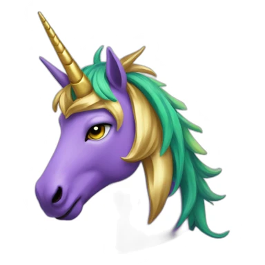 Purple and green unicorn with golden horn sticker