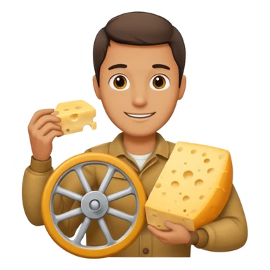 man holding cheese sticker
