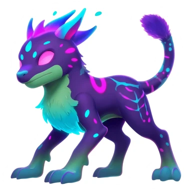 Rare realistic dark-neon glowing bioluminescent edgy badass epic pretty beautiful handsome gorgeous aesthetic colorful vibrant Vernid-Trico-species-Fakemon-creature by LiLaiRa, 4 legs, 1 tail, random markings, (full body) sticker