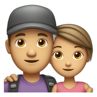 A girl hugs both her parents (light skin color, dark hair - mother with a headdress and father with a cap) sticker