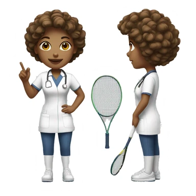 White female nurse playing tennis with brown short curly hair  sticker