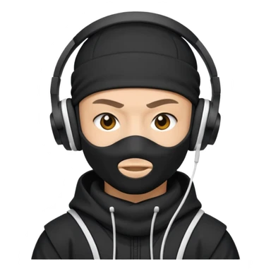 ninja, black fullface ninja with white headphone sticker