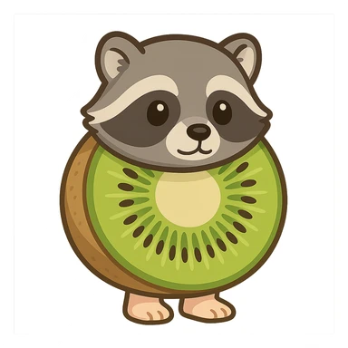 A kiwi with a raccoon's head and human feet sticker