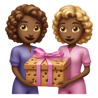 Two girls holding a pink box full of cookies sticker