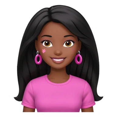 Make skin Darker skin Black barbie, long black  hair, pink  shirt  sticker