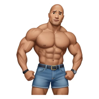 Dwayne the rock Johnson flexing in denim booty shorts sticker