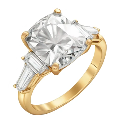 Gold elongated cushion cut diamond ring with side stones sticker