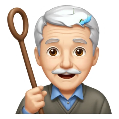 A grey-hair grandpa fan with cane in hand, cheer loudly with youthful spirit. sticker