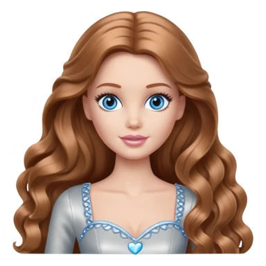 There are grey hearts all around Barbie girl Chestnut long wavy hair and blue eyes is In pale silver clothes sticker