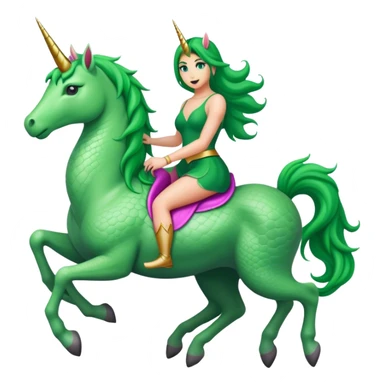 reptilian green woman, rides unicorn
 sticker