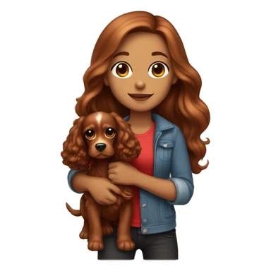 Beautiful stylish girl with brown long hair holding in her arms red puppy Cocker Spaniel sticker