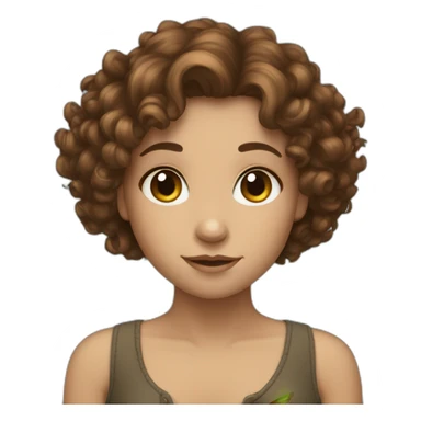 curly, brown haired girl with dragonfly in hair sticker