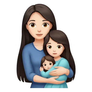 Girl in long dark hair holding her only daughter  sticker