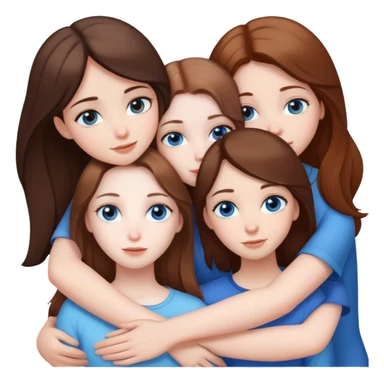 Three girls pale skin brown eyes brown hair hugging two girls with pale skin brown hair blue eyes sticker