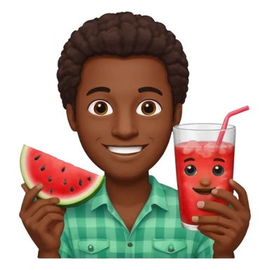 A black man with water melon fried chicken and kool aid sticker