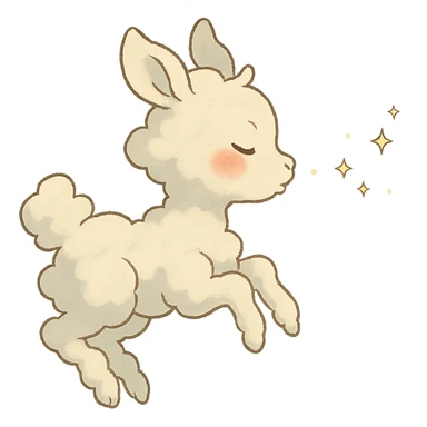 vanilla cloud doe, floating, rosy cheeks, blowing sparkles, ghibli-inspired sticker