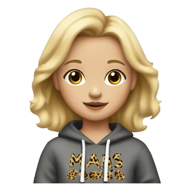 Little girl with blonde hair and a gray sweatshirt that says mamas girl in leopard print and black pants sticker