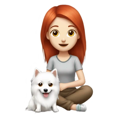 red hair girl with Japanese spitz dog sticker