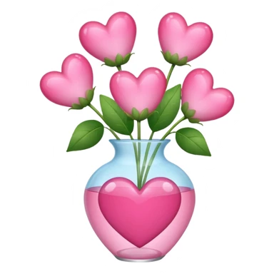 glass vase shaped like a pink heart holding pink heart-shaped flowers sticker