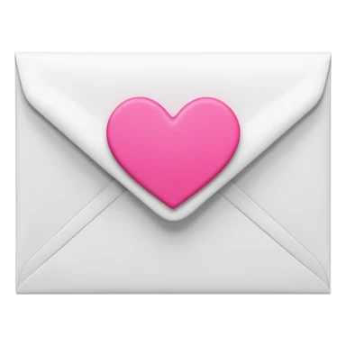 A 3D render of a white letter envelope with a vibrant pink heart sticker, clean background sticker