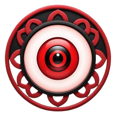 

---

The Mangekyō Sharingan is a deep, glowing crimson eye where the original tomoe disappear and are replaced by a complex black pattern.  sticker