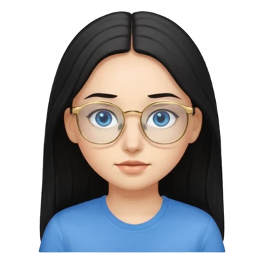 a black haired girl with blue eyes and glasses with blue shirt and long hair and gold glasses kid sticker