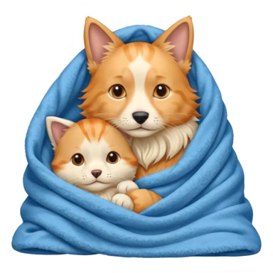 An Orange cat with pointy ears and an English cream retriever dog in a blue blanket  sticker