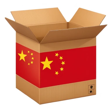 shipping box with China flag symbol sticker