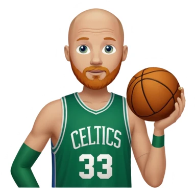Bald white man with ginger beard, blue eyes in Tatum Celtics jersey sticker
