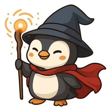 Remove the background so the penguin wizard is on a transparent background. sticker