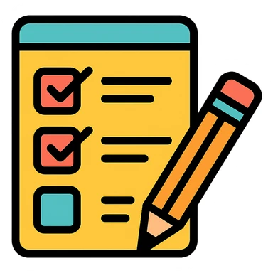 survey form with checkboxes and a pencil sticker