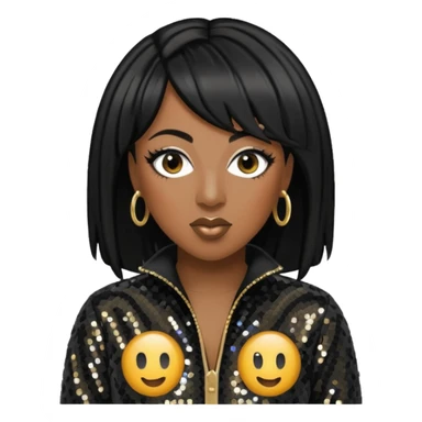 Missy Elliott with black hair, black sequin jumpsuit sticker