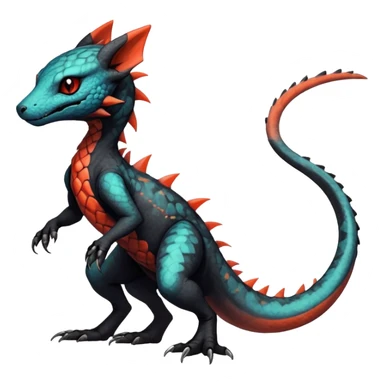 Rare realistic exotic edgy warm-colored dark gothic cool badass epic pretty beautiful handsome gorgeous aesthetic colorful vibrant Vernid-Trico-species-Fakemon-Salandit-hybrid-creature by LiLaiRa, 4 legs, 1 tail, random markings, (full body) sticker