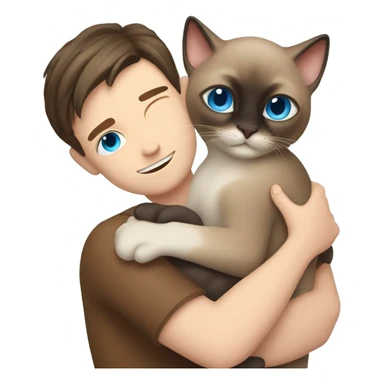 Siamese cat Hug a white boy who has long brown hair and blue eyes sticker
