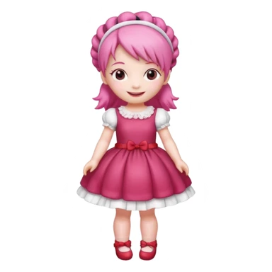 Isolated detaile illustration of the most modern raspberry torte doll figurine full body with pink hair and a hairband sticker