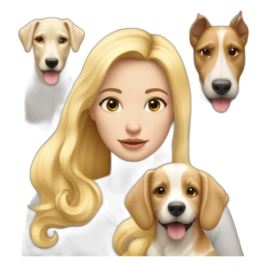 jolie blonde aux yeux bleux avec eux chiens et un cheval sticker