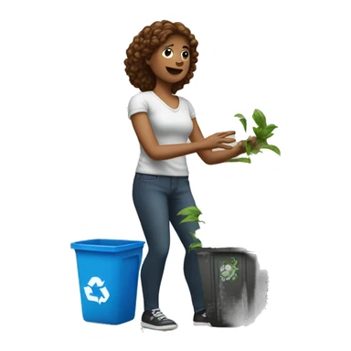 "White woman throwing a plant in the trash."
 sticker