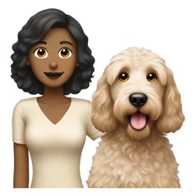 a labradoodle cream with a black nose with a indian lady sticker
