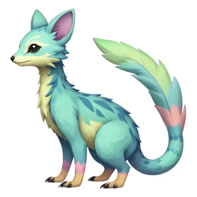 Rare realistic exotic pastel cute epic pretty beautiful handsome gorgeous aesthetic colorful vibrant Vernid-Trico-species-Fakemon-creature by LiLaiRa, 4 legs, 1 tail, random markings, (full body) sticker