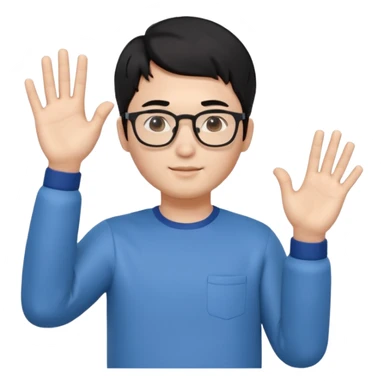 3D avatar of a Korean male frontend developer,
soft friendly expression,
short black hair with middle part,
one hand raised as if explaining,
clean and minimal style sticker