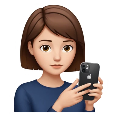 Mujer con pelo corto café viendo su iPhone 11 sticker