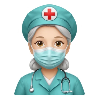 Old, female, wearing mask, solemn, nurse uniform
 sticker